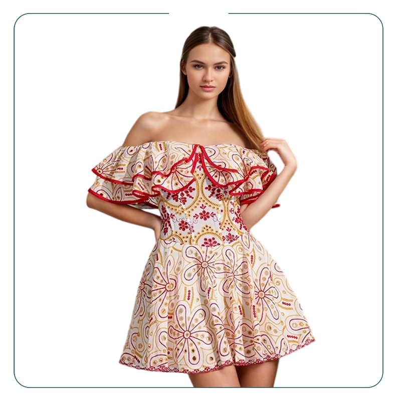 Floral Embroidery Cut-Out Mini Dress