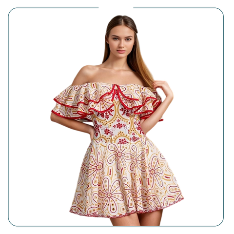 Floral Embroidery Cut-Out Mini Dress