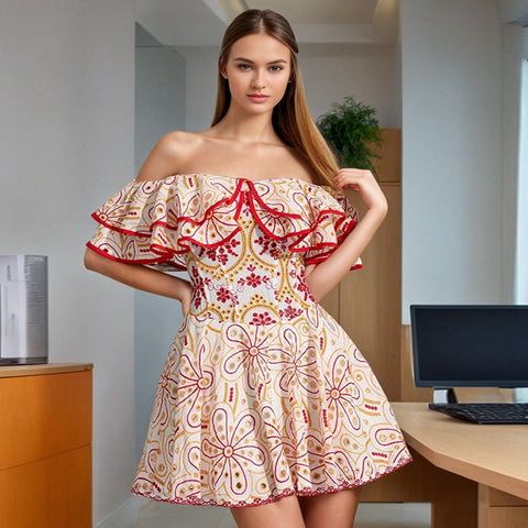 Floral Embroidery Cut-Out Mini Dress