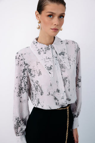 Stylish Wide Pearl Collar Shirt