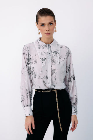 Stylish Wide Pearl Collar Shirt